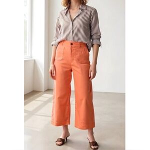 Anthropologie Maeve The Colette Linen Blend Crop Wide-Leg Pants in Coral Size 32